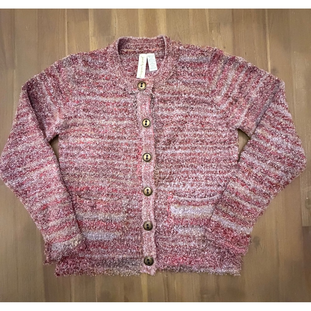 Matilda Jane Sweater Marled Red Purple Textured‎ Knit Button Front Pockets